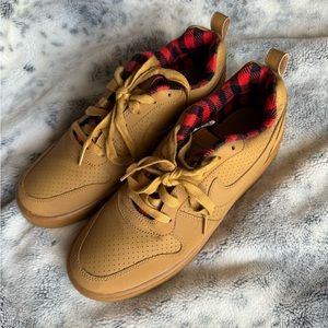 Tan with Black and red buffalo plaid NIKE borough low shoes